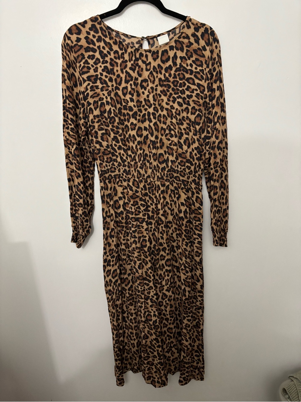 H&M Leopard Print Long Sleeve Midi Dress - Tan & Black